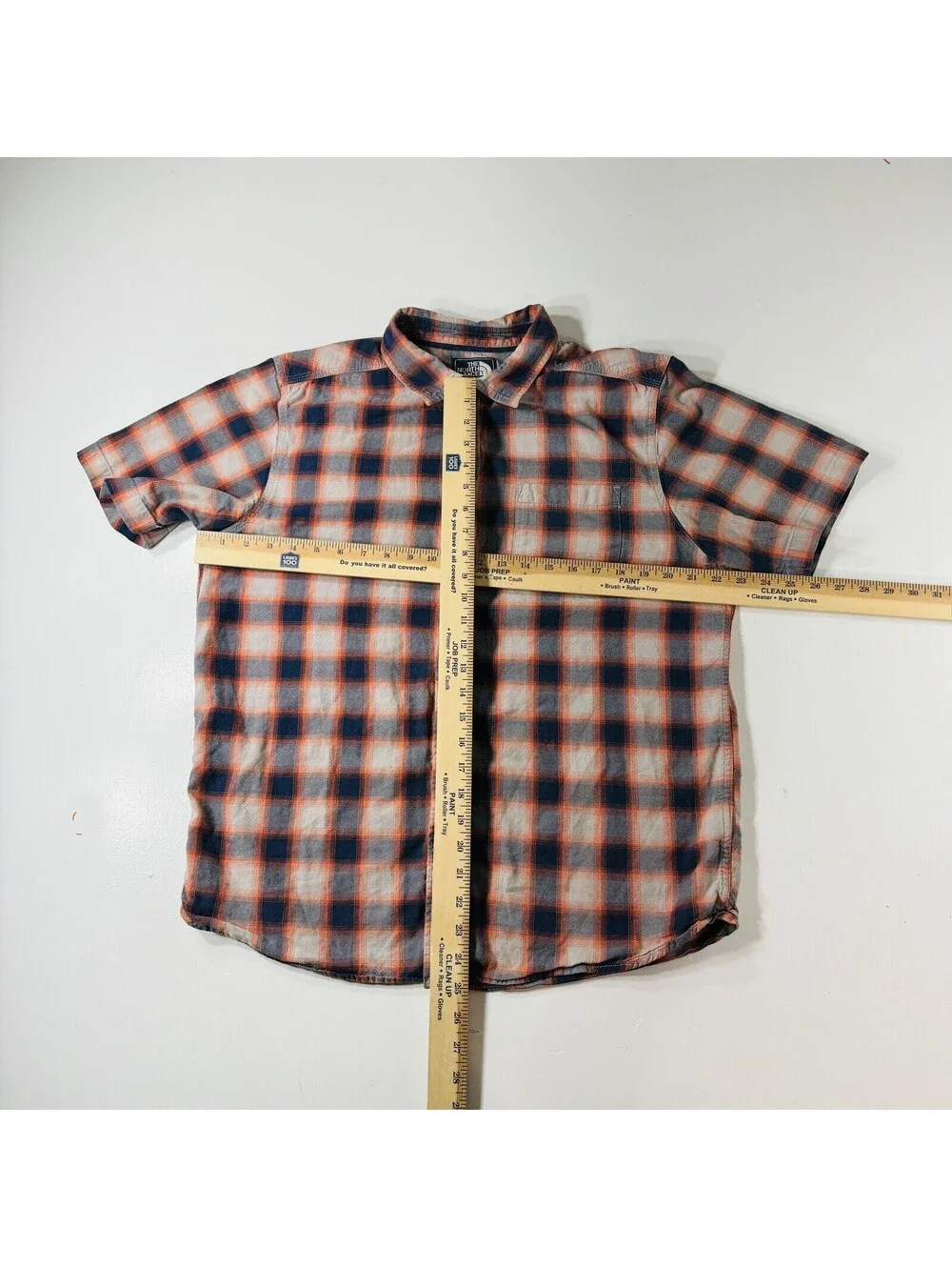 The North Face Button Down Shirt Short Sleeve Blue Orange Plaid Men’s Size Large